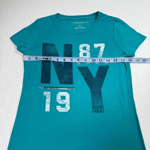 Aeropostale NY Graphic Tee Women's S Teal Turquoise Short Sleeve Casual Top - Picture 4 of 5